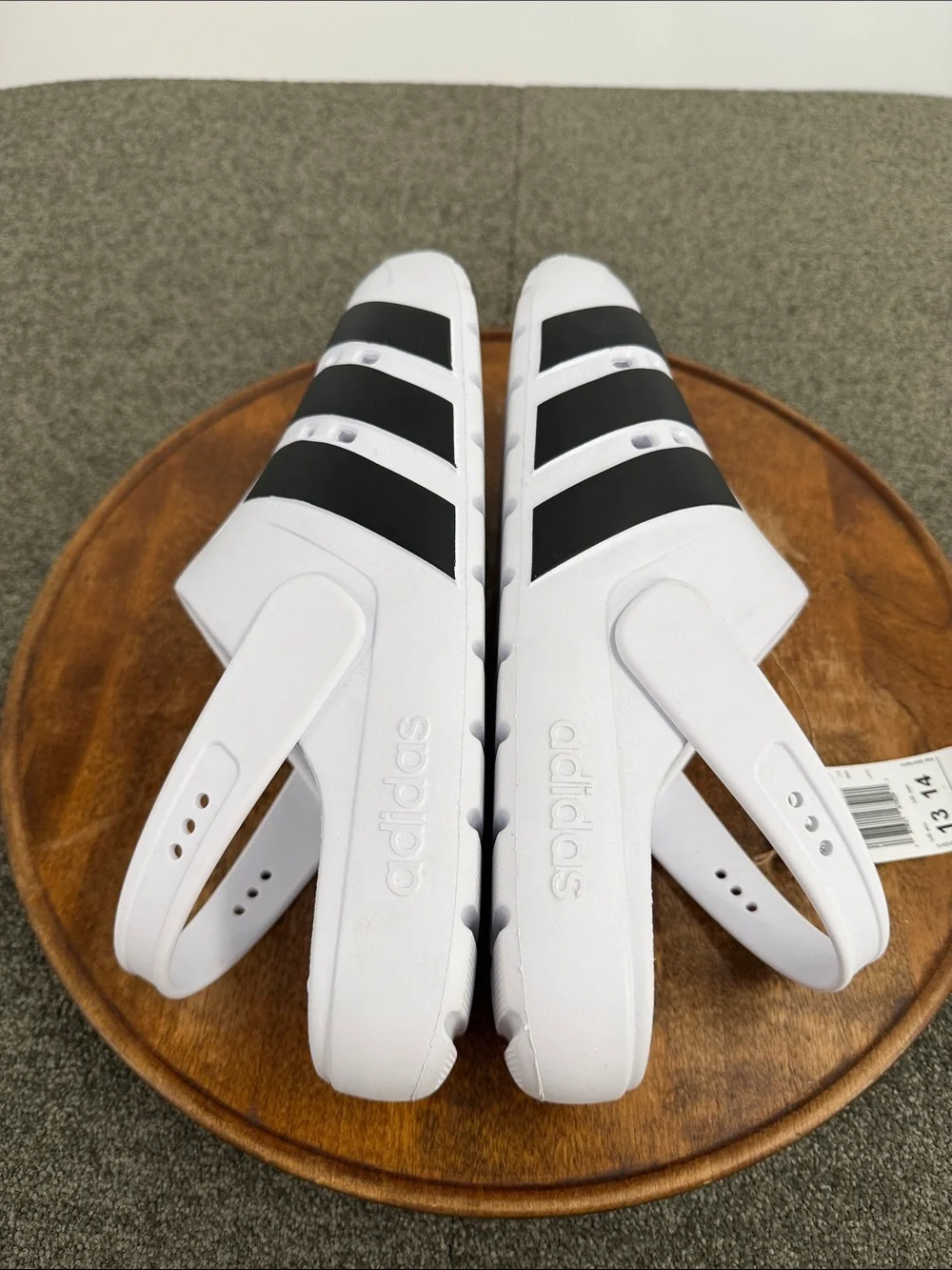 Adidas Shoes Mens 13 Adilette Clog 2.0 White Black Stripes Slip On Athletic